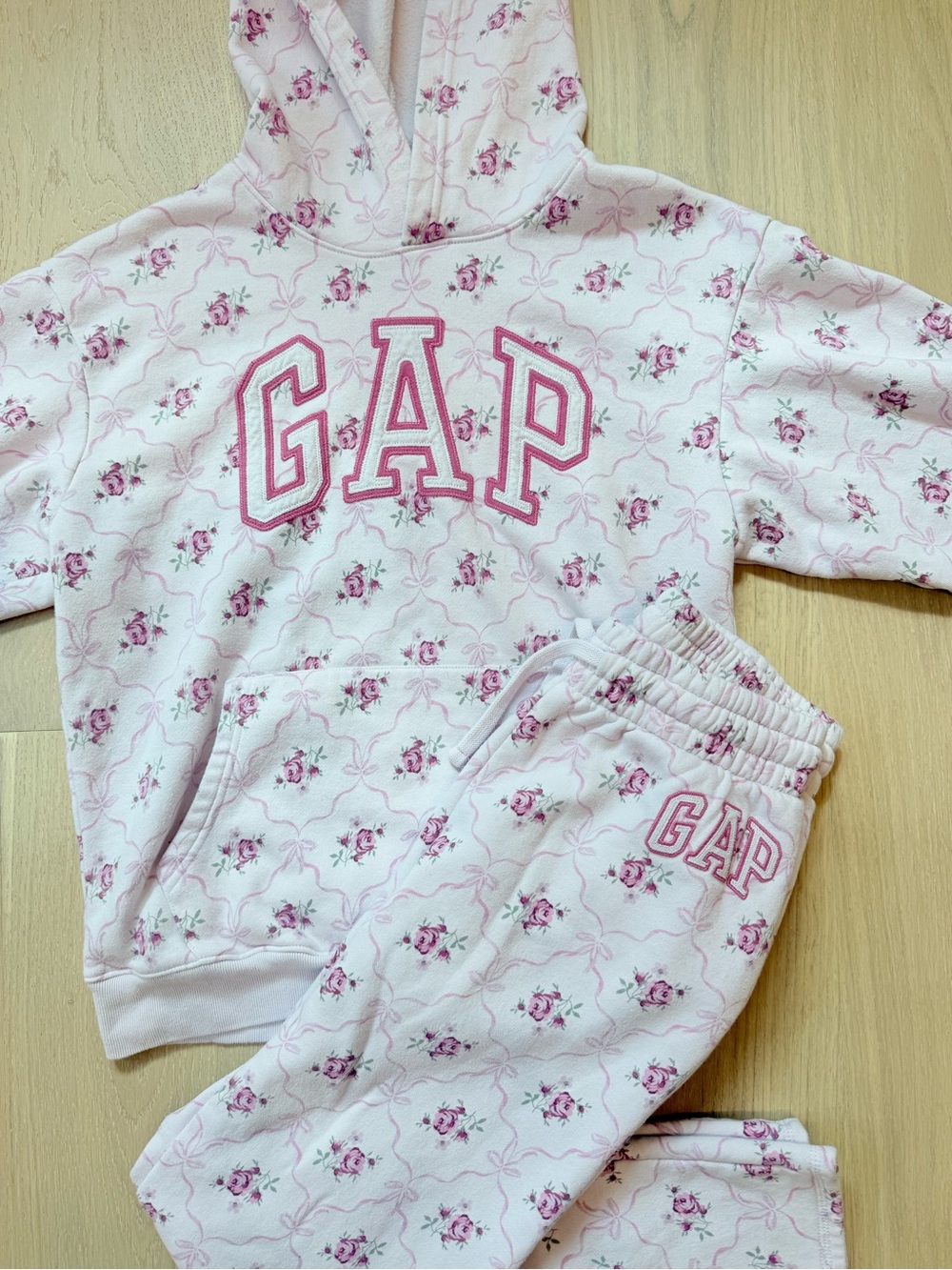 GAP x LoveShackFancy Limited Edition Pink Floral Bow Hoodie Sweatpants Set S